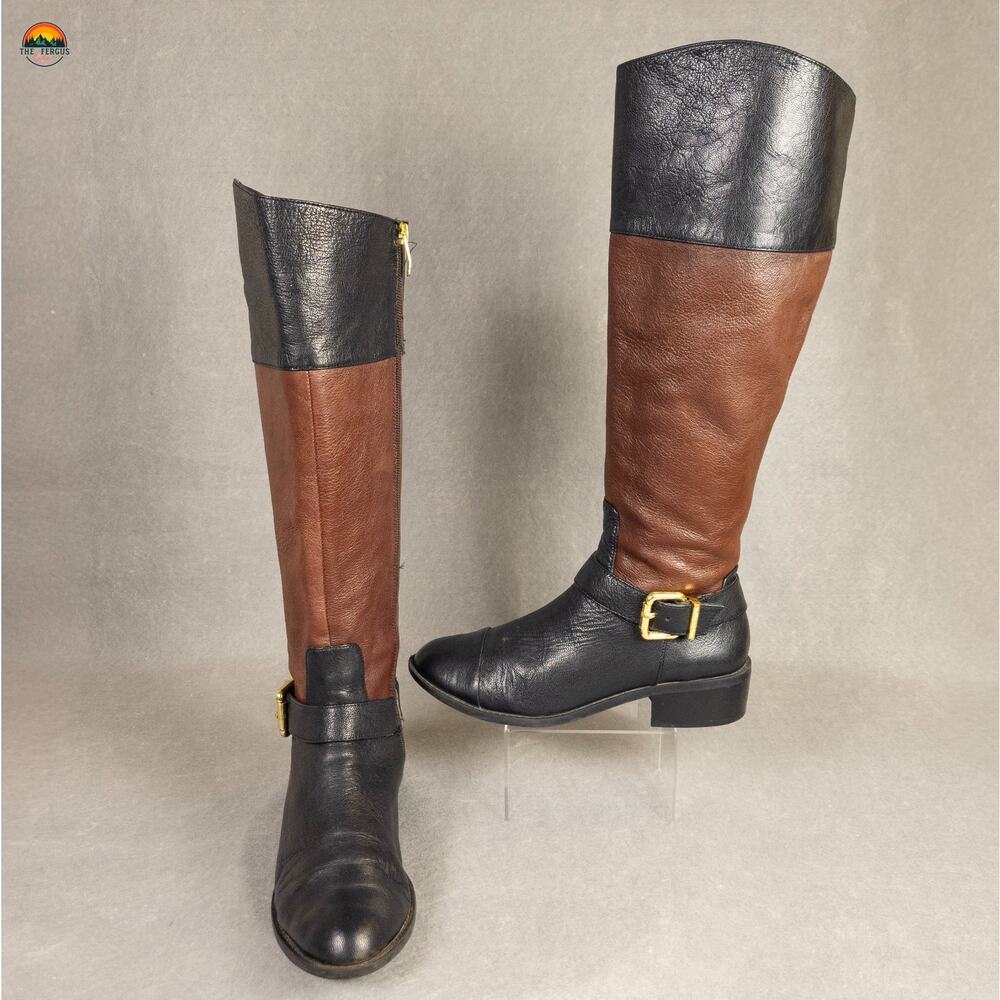 Vince Camuto Leisha Riding Boots Brown Black Leather Knee High Women's Size 7M
